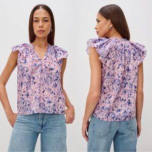 Rails Women’s Karysa Ruffle Sleeveless Blouse Top Cotton in Pink Ikat Print L